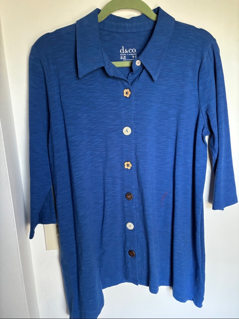 d&co. Blue Button-Up Knit Shirt